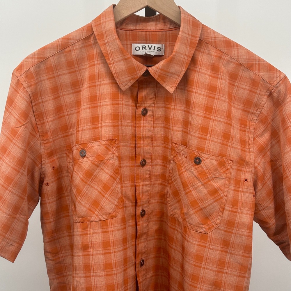 Orvis Plaid Short Sleeve Button Down‎ Fishing Shirt Orange Size L Gorpcore